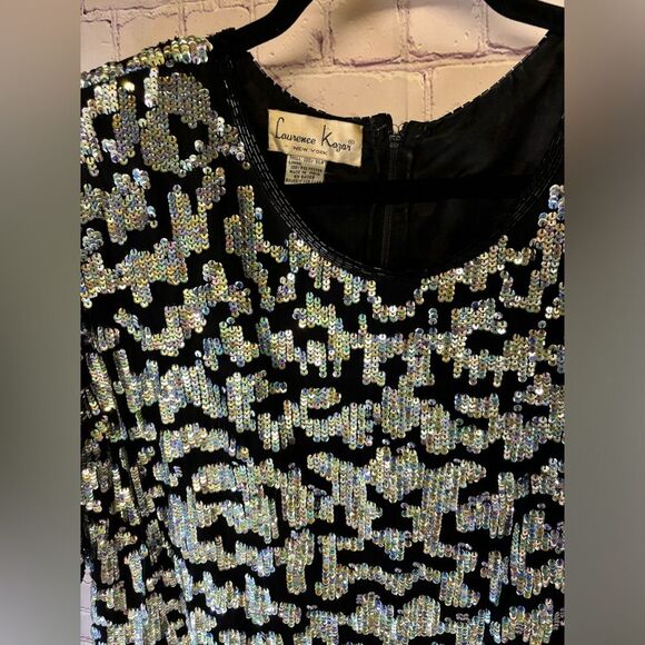 VINTAGE Laurence Kazar 80s Silk Glam Beaded Sequin Mob Wife Art Deco Top 2X - Picture 9 of 10
